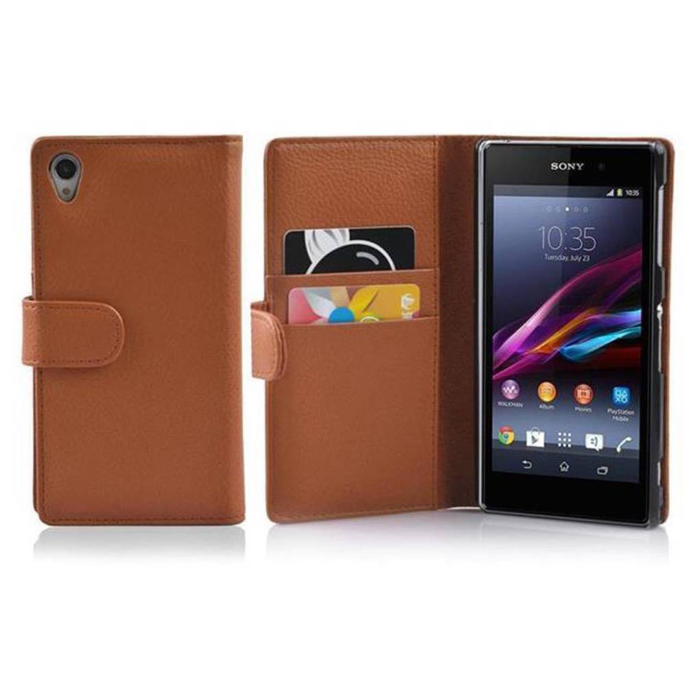 Cadorabo Schutzhülle für Sony Xperia Z1 Hülle in Braun Handyhülle Etui Case Backcover Kunstleder Tasche