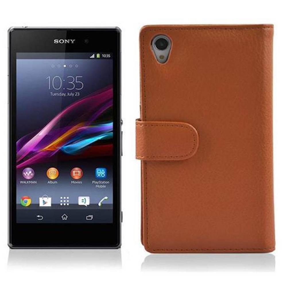 Cadorabo Schutzhülle für Sony Xperia Z1 Hülle in Braun Handyhülle Etui Case Backcover Kunstleder Tasche