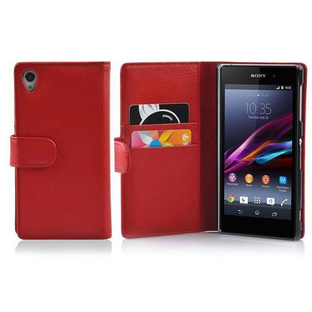 Cadorabo Schutzhülle für Sony Xperia Z1 Hülle in Rot Handyhülle Etui Case Backcover Kunstleder Tasche