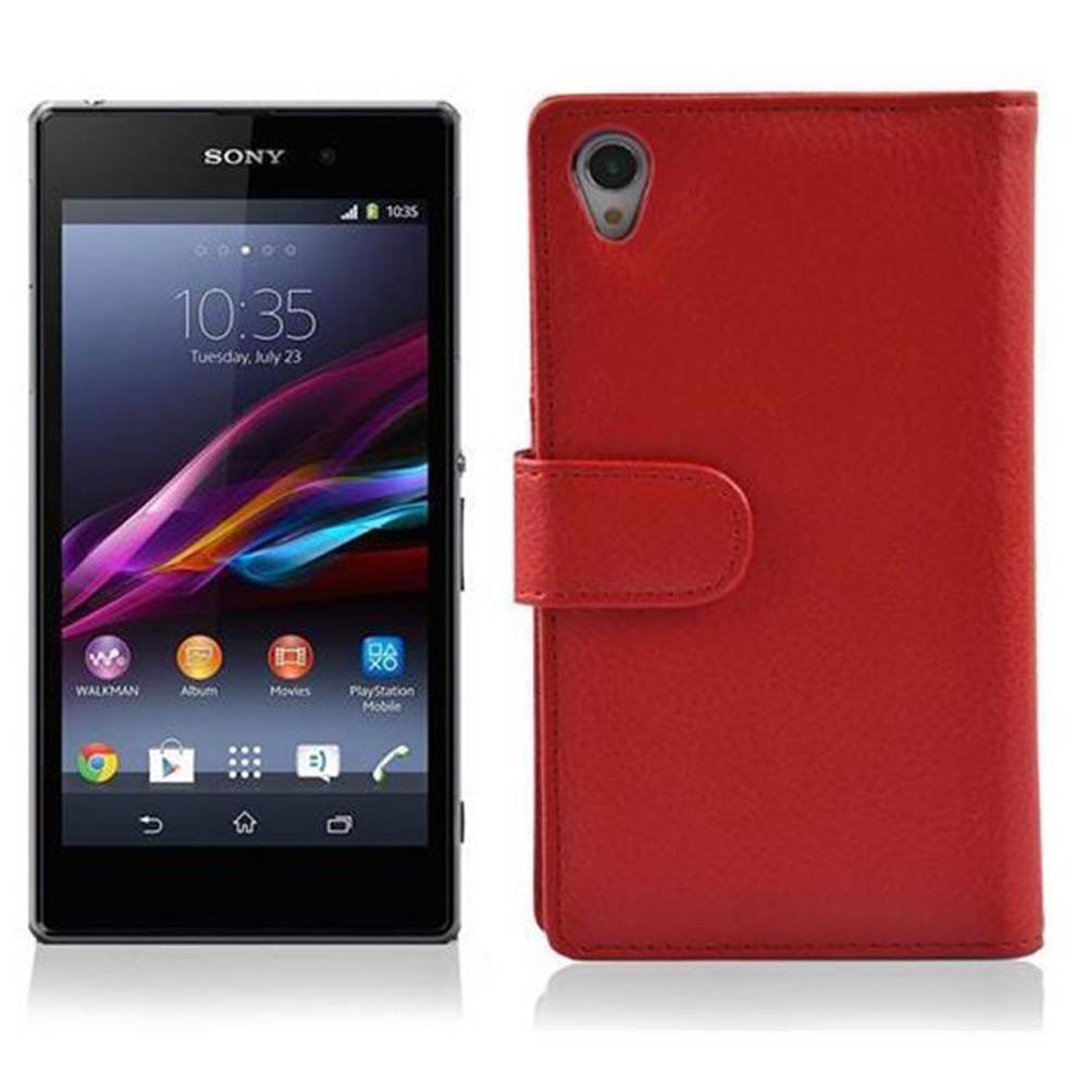 Cadorabo Schutzhülle für Sony Xperia Z1 Hülle in Rot Handyhülle Etui Case Backcover Kunstleder Tasche