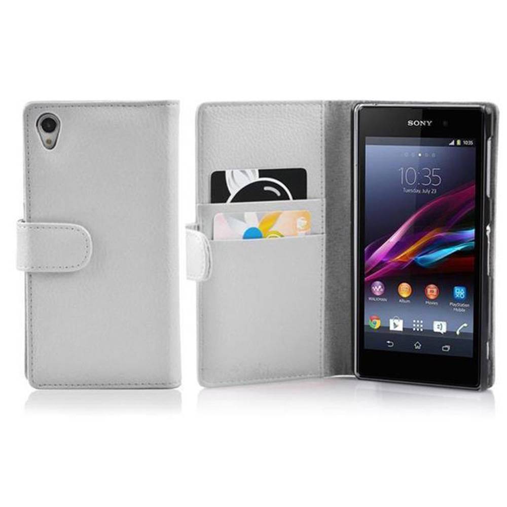 Cadorabo Schutzhülle für Sony Xperia Z1 Hülle in Weiß Handyhülle Etui Case Backcover Kunstleder Tasche