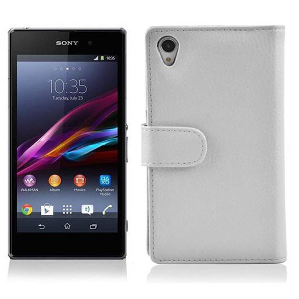 Cadorabo Schutzhülle für Sony Xperia Z1 Hülle in Weiß Handyhülle Etui Case Backcover Kunstleder Tasche