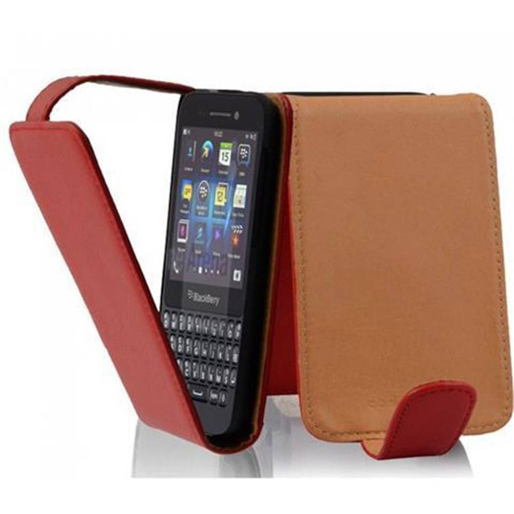 Cadorabo Schutzhülle für Blackberry Q5 Hülle in Rot Flip Etui Handyhülle Case Cover Kunstleder