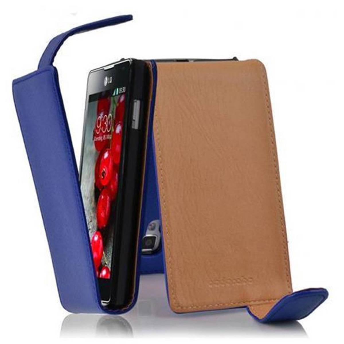Cadorabo Schutzhülle für LG OPTIMUS L7 II Hülle in Blau Flip Etui Handyhülle Case Cover Kunstleder