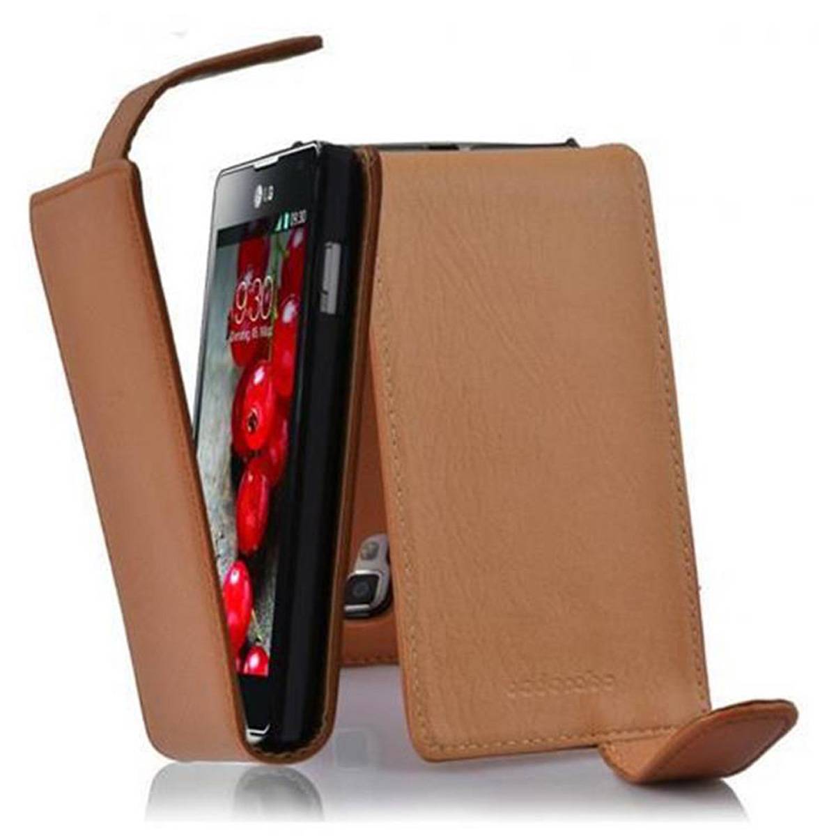 Cadorabo Schutzhülle für LG OPTIMUS L7 II Hülle in Braun Flip Etui Handyhülle Case Cover Kunstleder