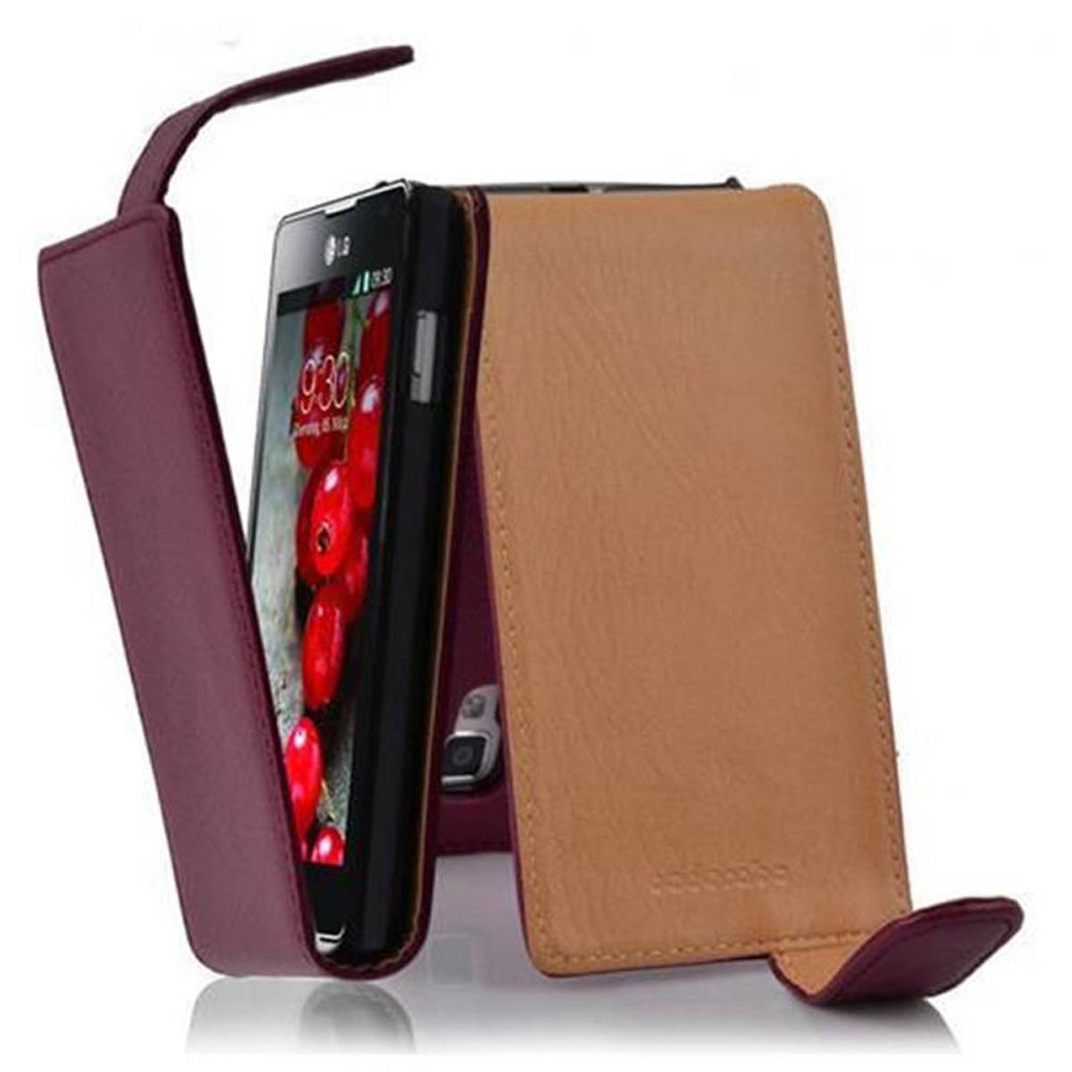 Cadorabo Schutzhülle für LG OPTIMUS L7 II Hülle in Lila Flip Etui Handyhülle Case Cover Kunstleder