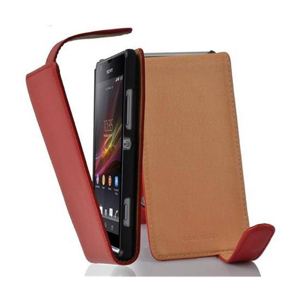 Cadorabo Schutzhülle für Sony Xperia SP Hülle in Rot Flip Etui Handyhülle Case Cover Kunstleder
