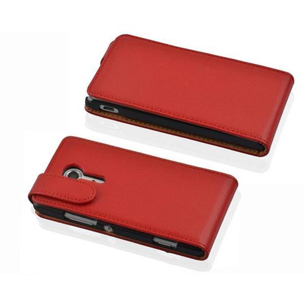 Cadorabo Schutzhülle für Sony Xperia SP Hülle in Rot Flip Etui Handyhülle Case Cover Kunstleder