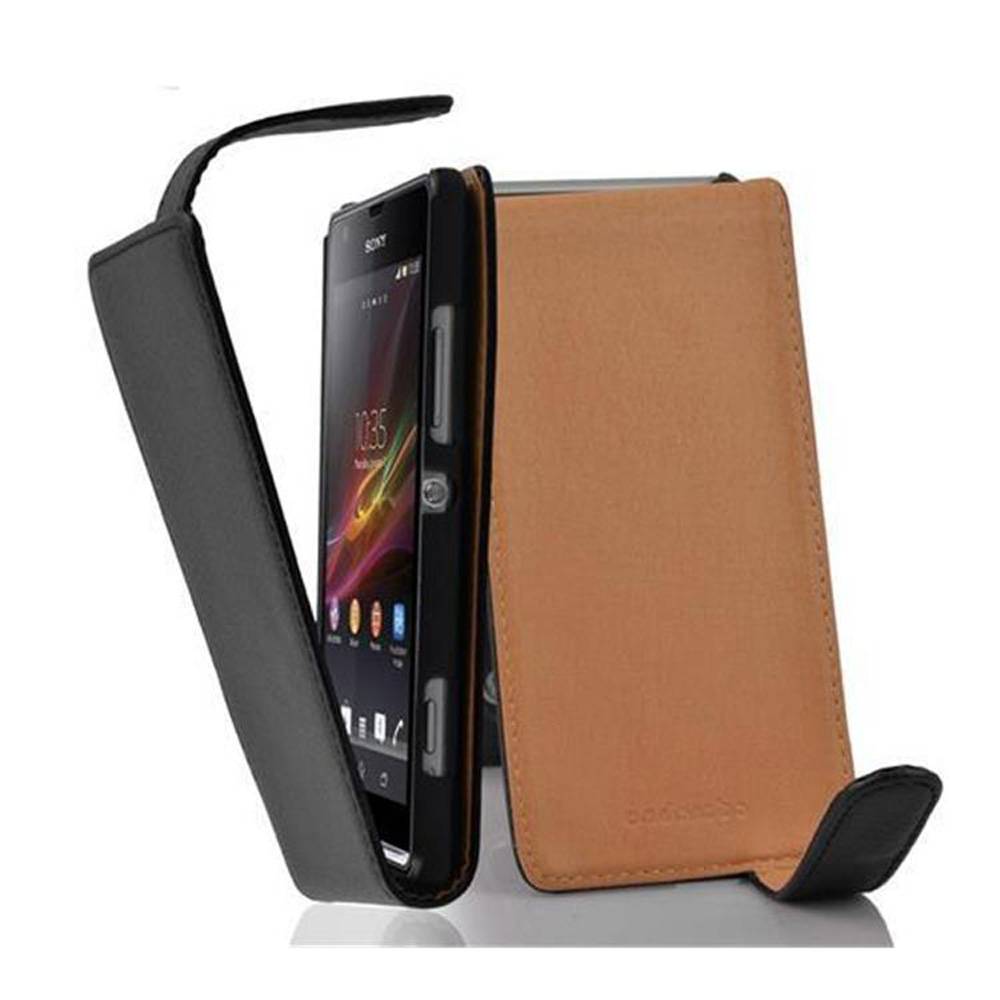 Cadorabo Schutzhülle für Sony Xperia SP Hülle in Schwarz Flip Etui Handyhülle Case Cover Kunstleder