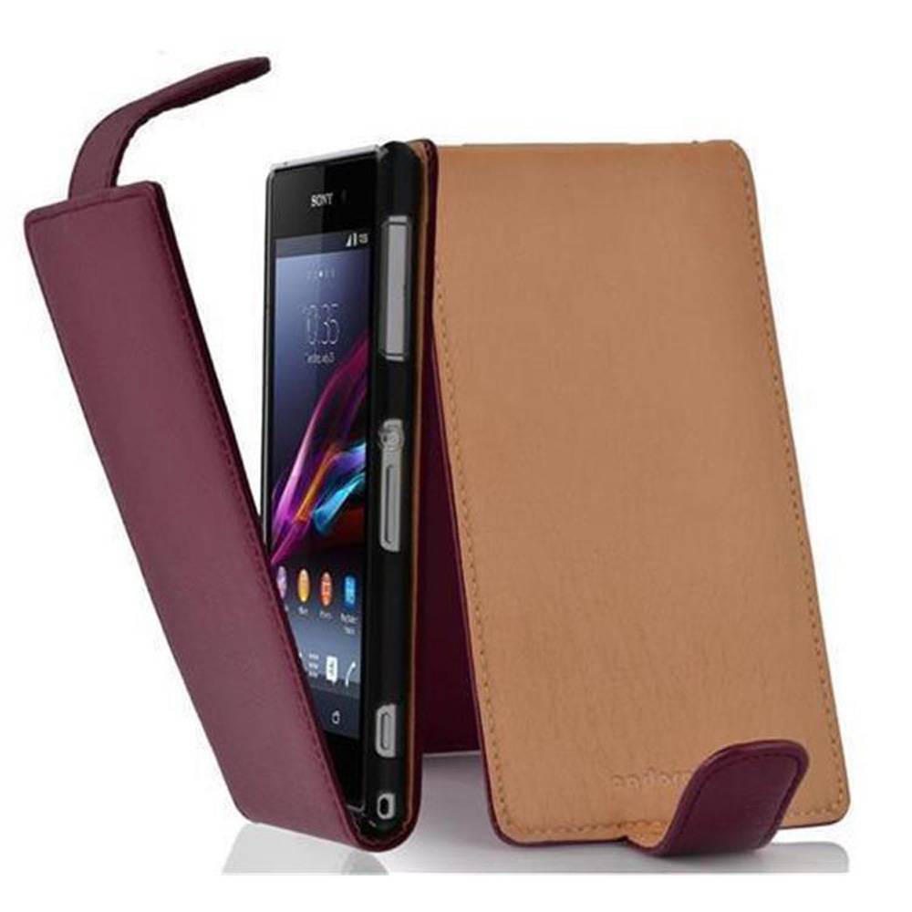 Cadorabo Schutzhülle für Sony Xperia Z1 Hülle in Lila Flip Etui Handyhülle Case Cover Kunstleder