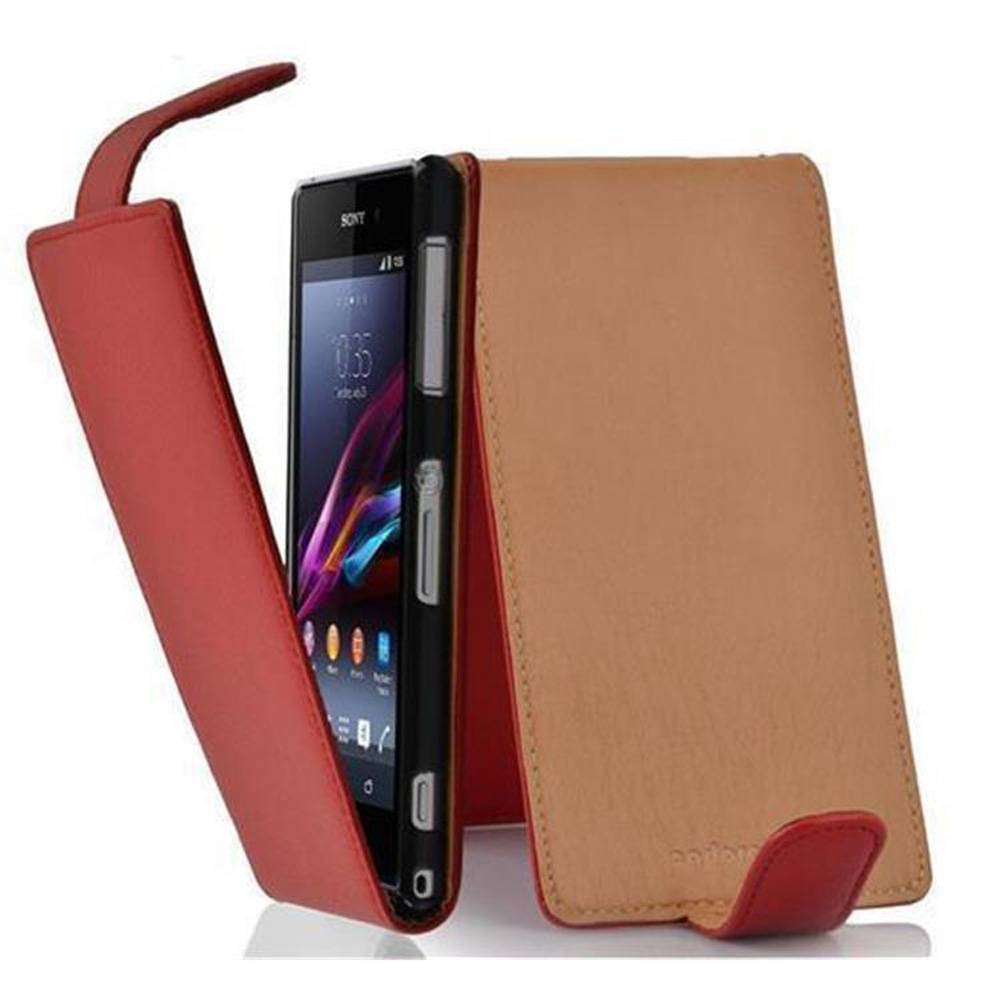 Cadorabo Schutzhülle für Sony Xperia Z1 Hülle in Rot Flip Etui Handyhülle Case Cover Kunstleder