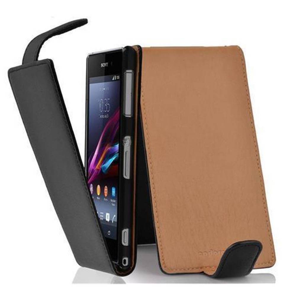 Cadorabo Schutzhülle für Sony Xperia Z1 Hülle in Schwarz Flip Etui Handyhülle Case Cover Kunstleder