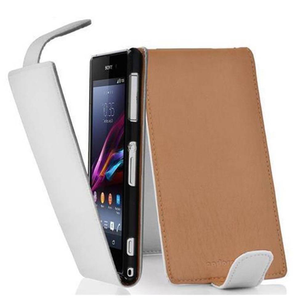 Cadorabo Schutzhülle für Sony Xperia Z1 Hülle in Weiß Flip Etui Handyhülle Case Cover Kunstleder