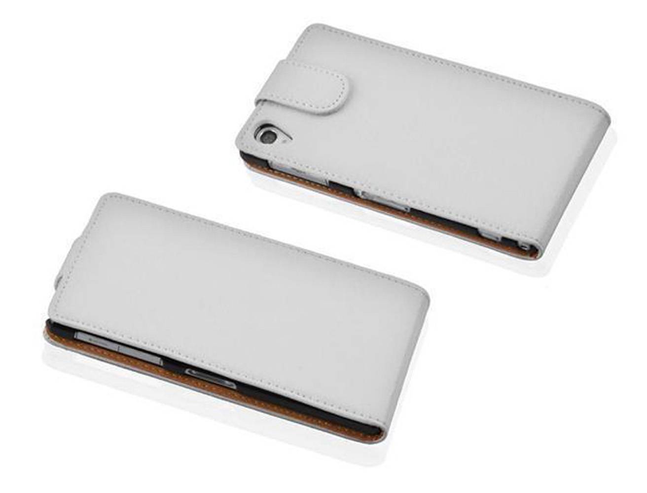 Cadorabo Schutzhülle für Sony Xperia Z1 Hülle in Weiß Flip Etui Handyhülle Case Cover Kunstleder