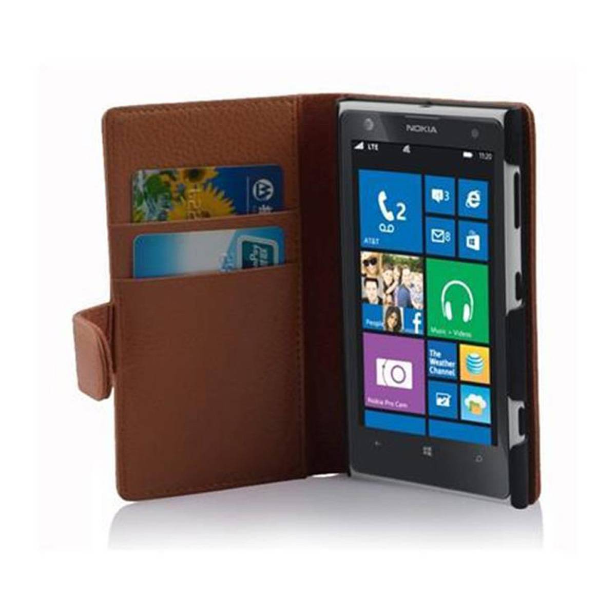 Cadorabo Schutzhülle für Nokia Lumia 1020 Hülle in Braun Handyhülle Etui Case Backcover Kunstleder Tasche