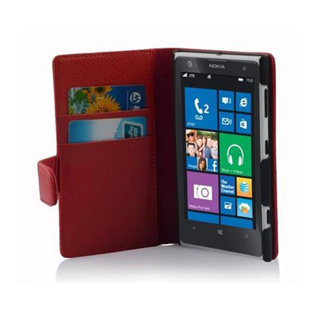 Cadorabo Schutzhülle für Nokia Lumia 1020 Hülle in Rot Handyhülle Etui Case Backcover Kunstleder Tasche