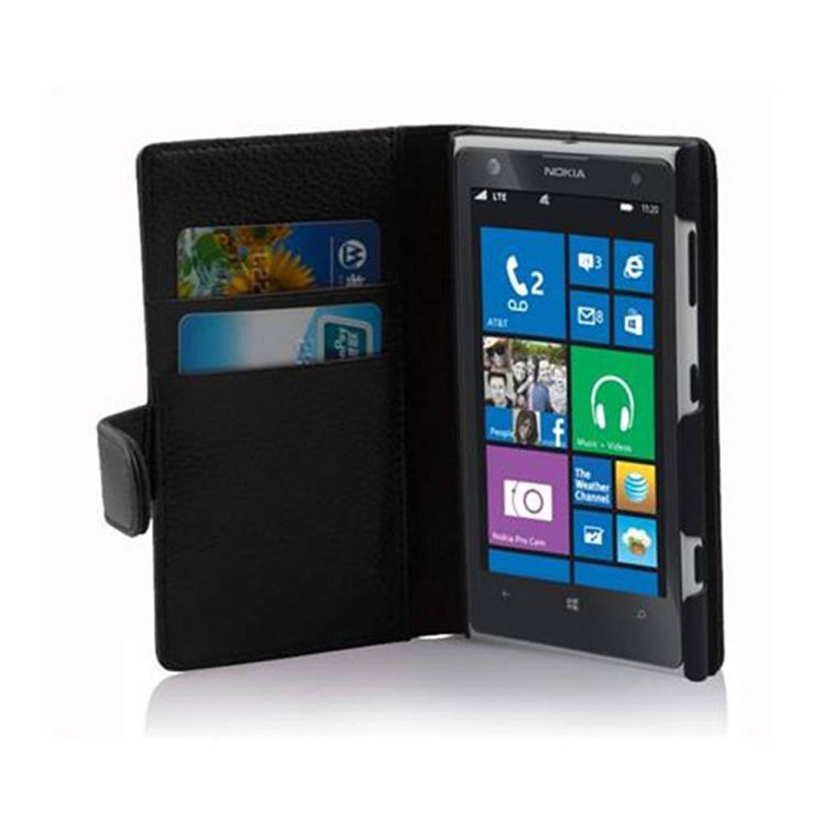 Cadorabo Schutzhülle für Nokia Lumia 1020 Hülle in Schwarz Handyhülle Etui Case Backcover Kunstleder Tasche