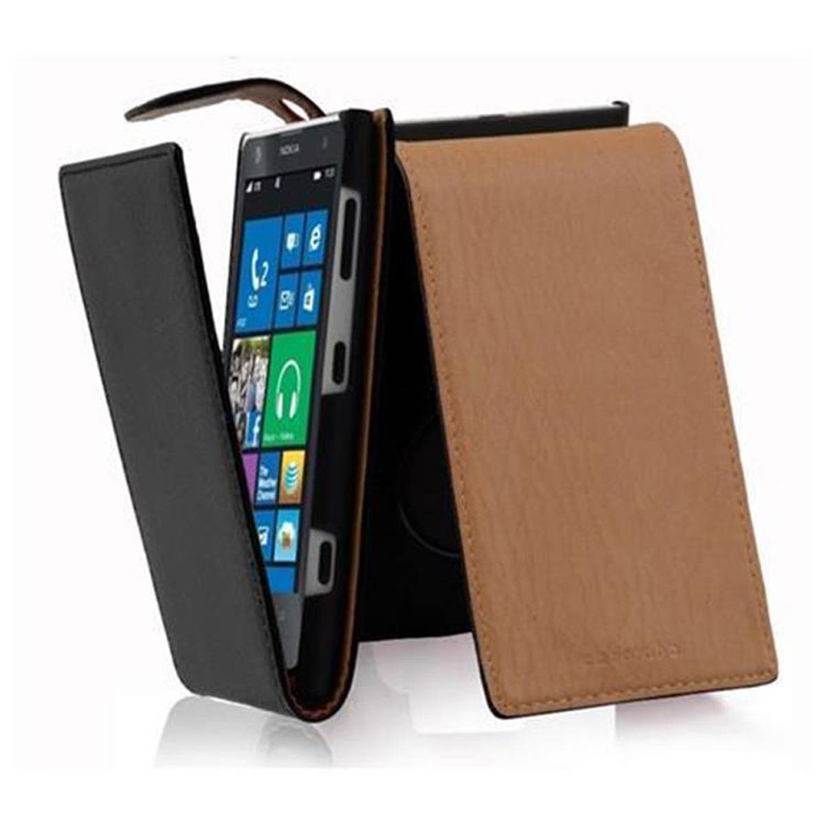 Cadorabo Schutzhülle für Nokia Lumia 1020 Hülle in Schwarz Flip Etui Handyhülle Case Cover Kunstleder