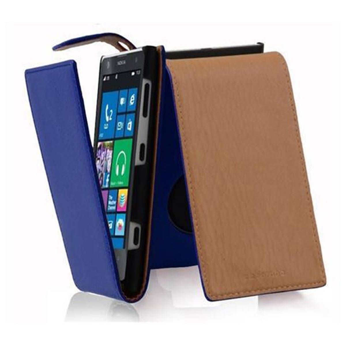 Cadorabo Schutzhülle für Nokia Lumia 1020 Hülle in Blau Flip Etui Handyhülle Case Cover Kunstleder