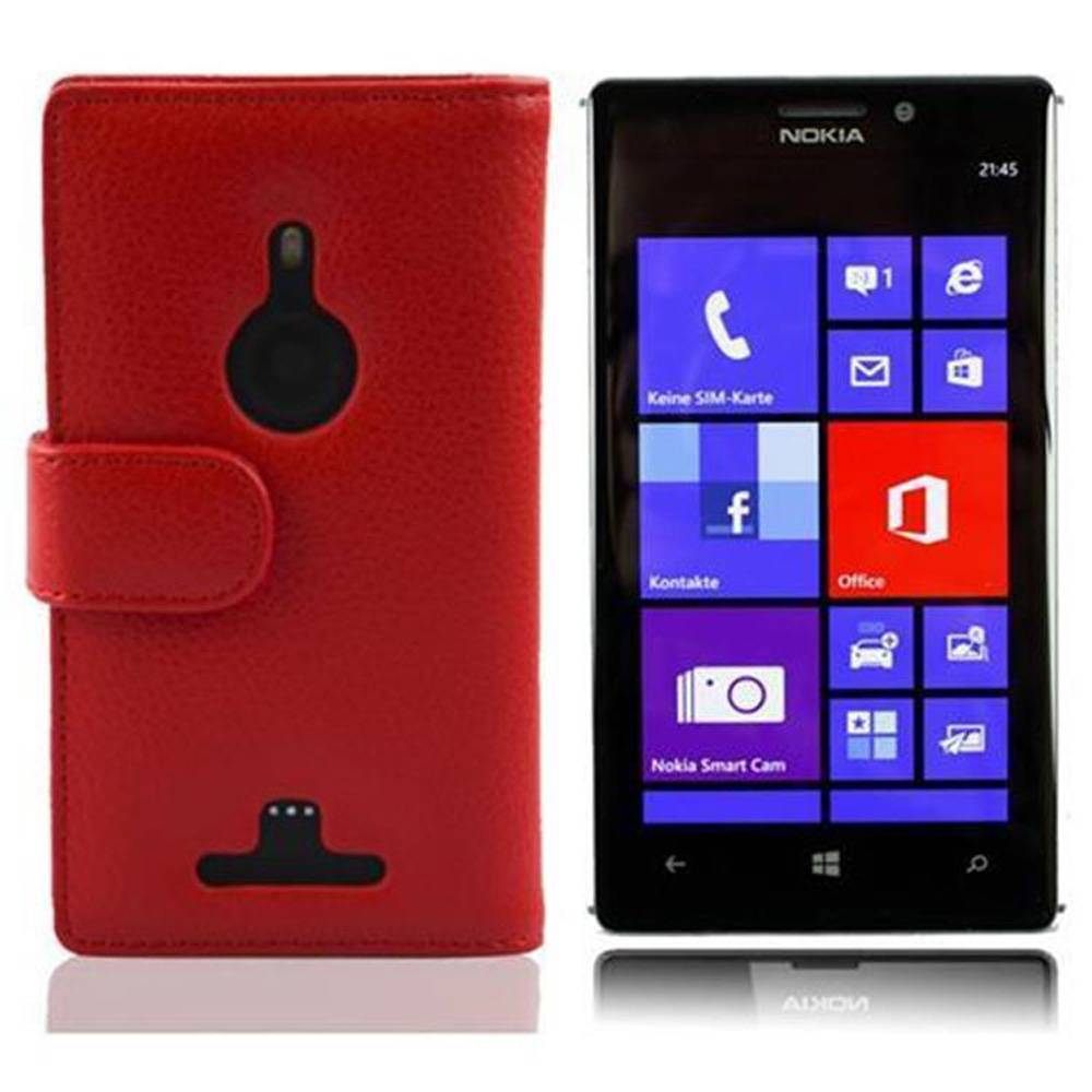 Cadorabo Schutzhülle für Nokia Lumia 925 Hülle in Rot Handyhülle Etui Case Backcover Kunstleder Tasche
