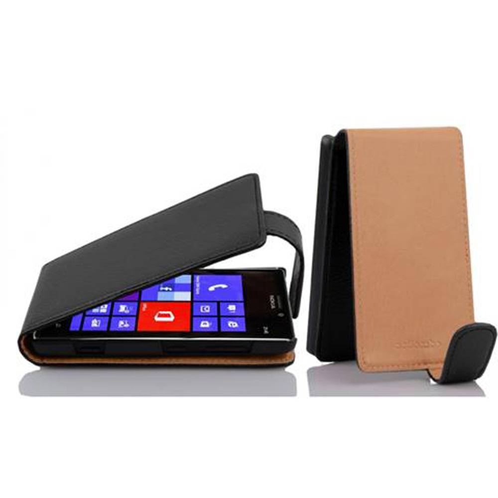 Cadorabo Schutzhülle für Nokia Lumia 925 Hülle in Schwarz Flip Etui Handyhülle Case Cover Kunstleder
