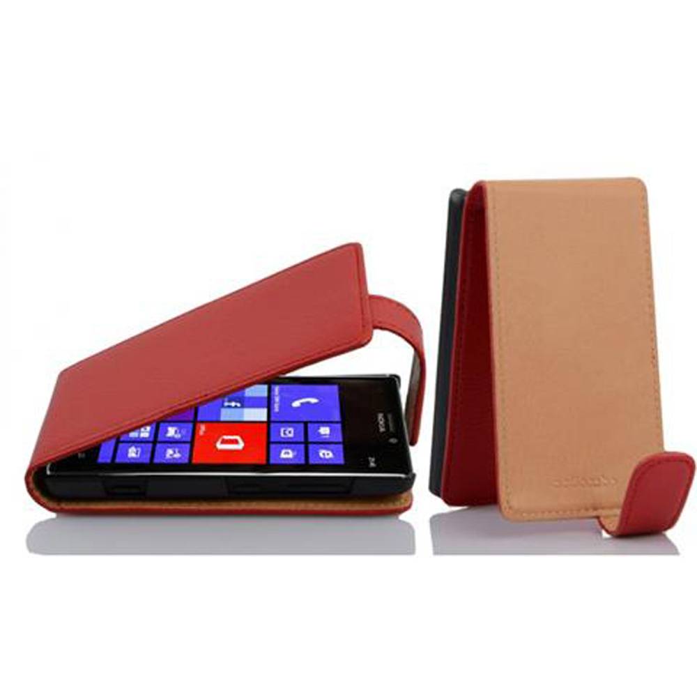 Cadorabo Schutzhülle für Nokia Lumia 925 Hülle in Rot Flip Etui Handyhülle Case Cover Kunstleder