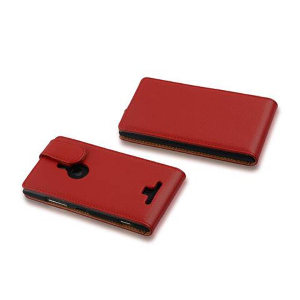 Cadorabo Schutzhülle für Nokia Lumia 925 Hülle in Rot Flip Etui Handyhülle Case Cover Kunstleder