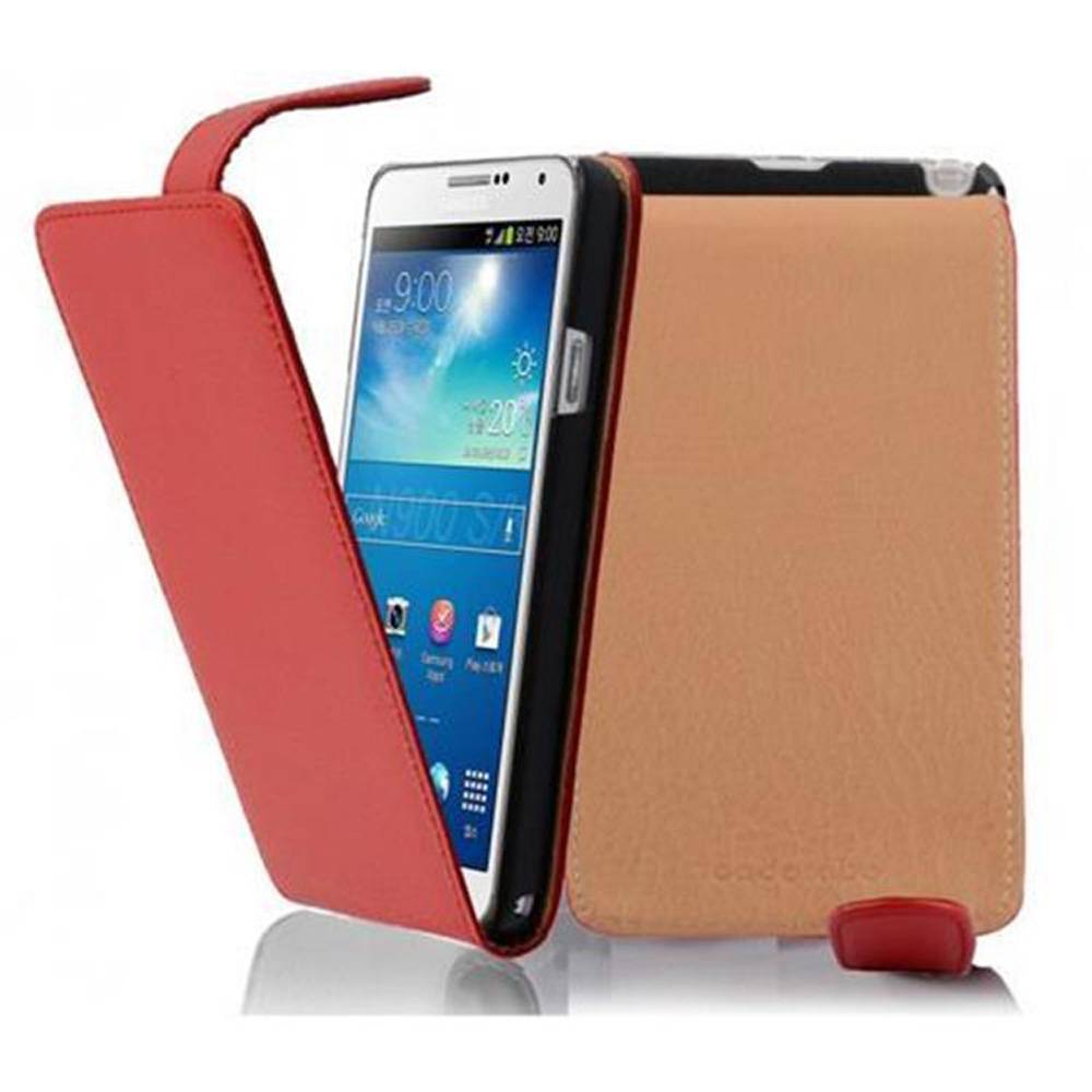 Cadorabo Schutzhülle für Samsung Galaxy NOTE 3 Hülle in Rot Flip Etui Handyhülle Case Cover Kunstleder