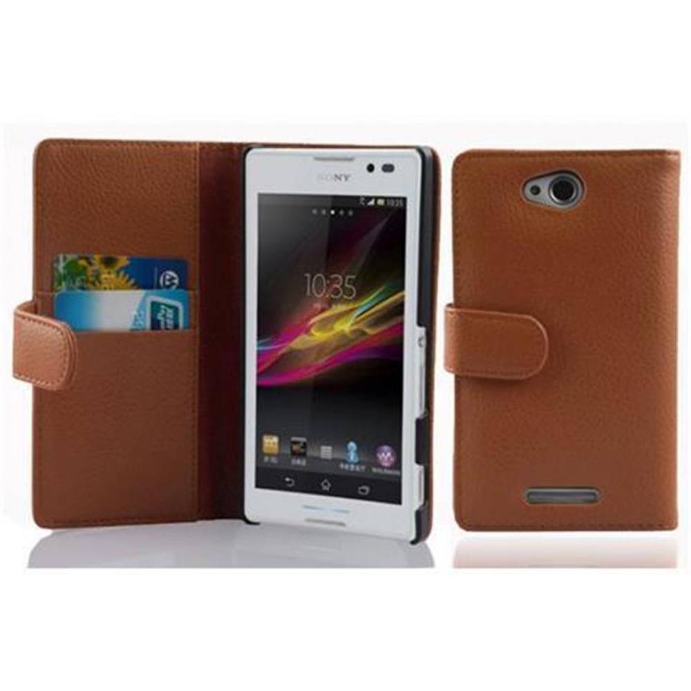 Cadorabo Schutzhülle für Sony Xperia C Hülle in Braun Handyhülle Etui Case Backcover Kunstleder Tasche
