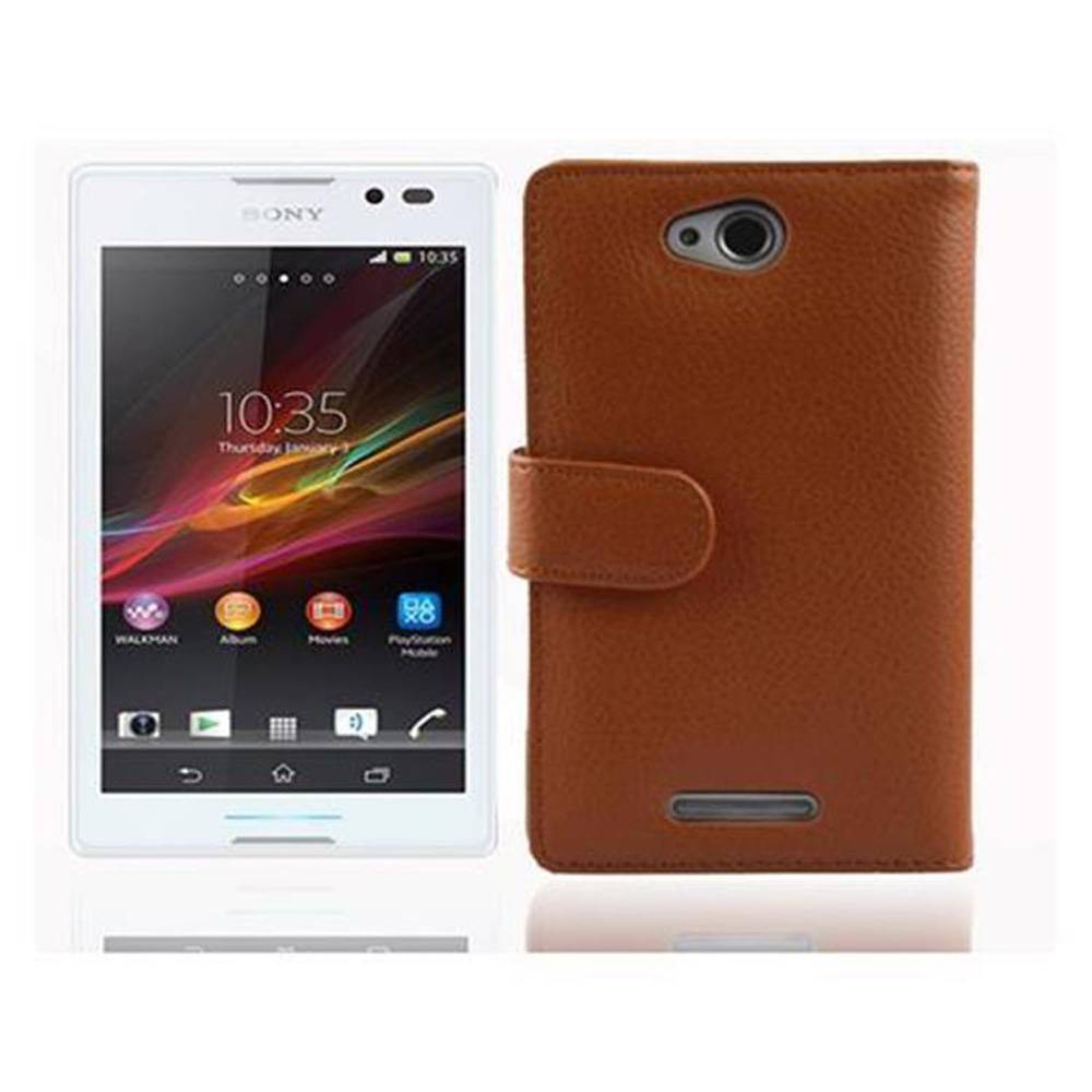 Cadorabo Schutzhülle für Sony Xperia C Hülle in Braun Handyhülle Etui Case Backcover Kunstleder Tasche