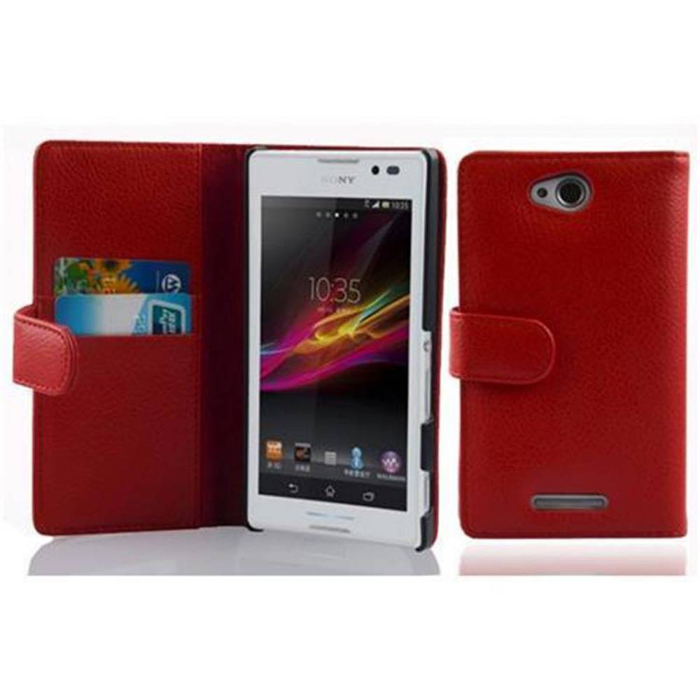 Cadorabo Schutzhülle für Sony Xperia C Hülle in Rot Handyhülle Etui Case Backcover Kunstleder Tasche