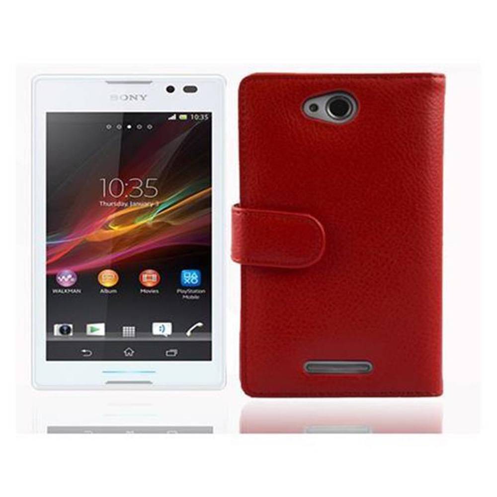 Cadorabo Schutzhülle für Sony Xperia C Hülle in Rot Handyhülle Etui Case Backcover Kunstleder Tasche