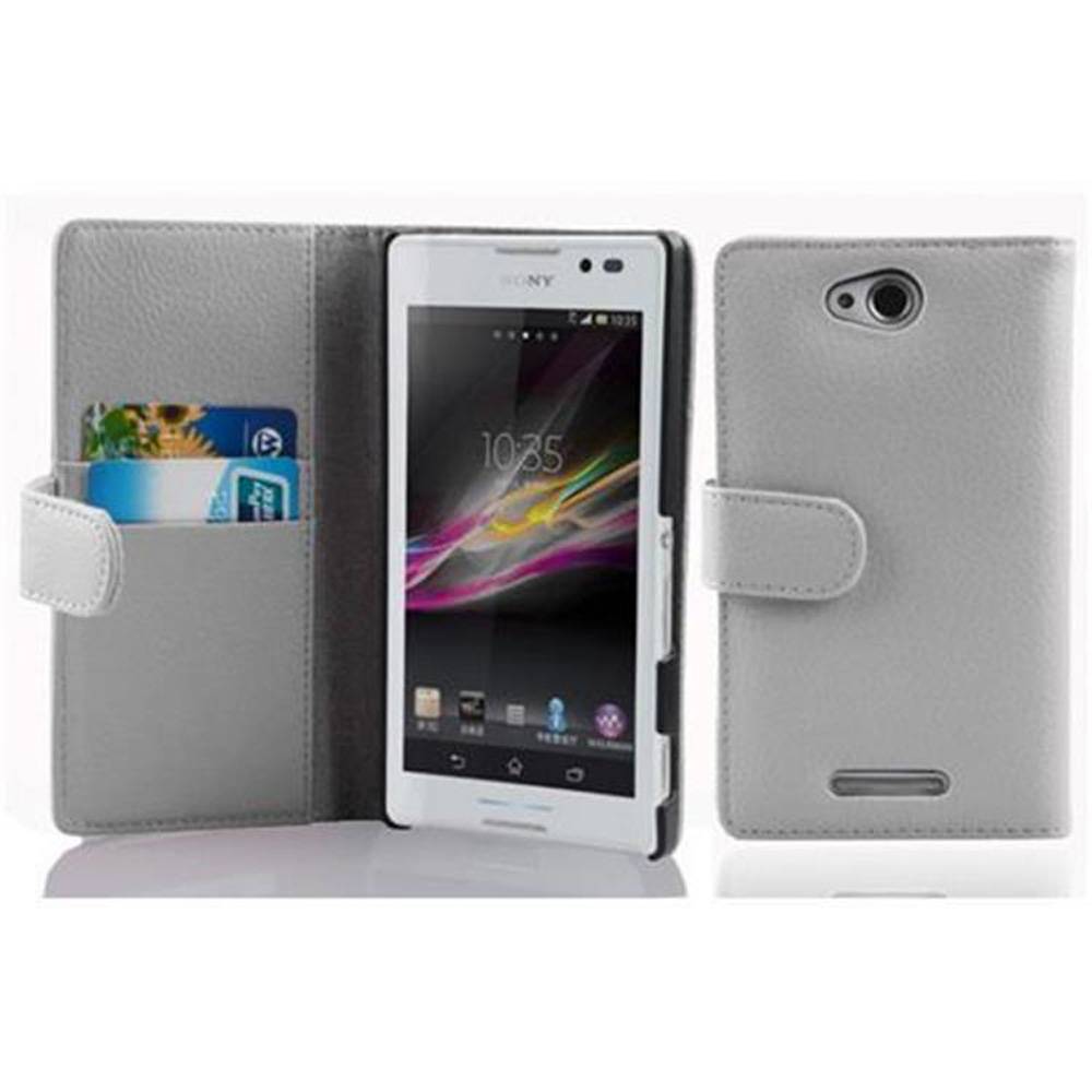 Cadorabo Schutzhülle für Sony Xperia C Hülle in Weiß Handyhülle Etui Case Backcover Kunstleder Tasche