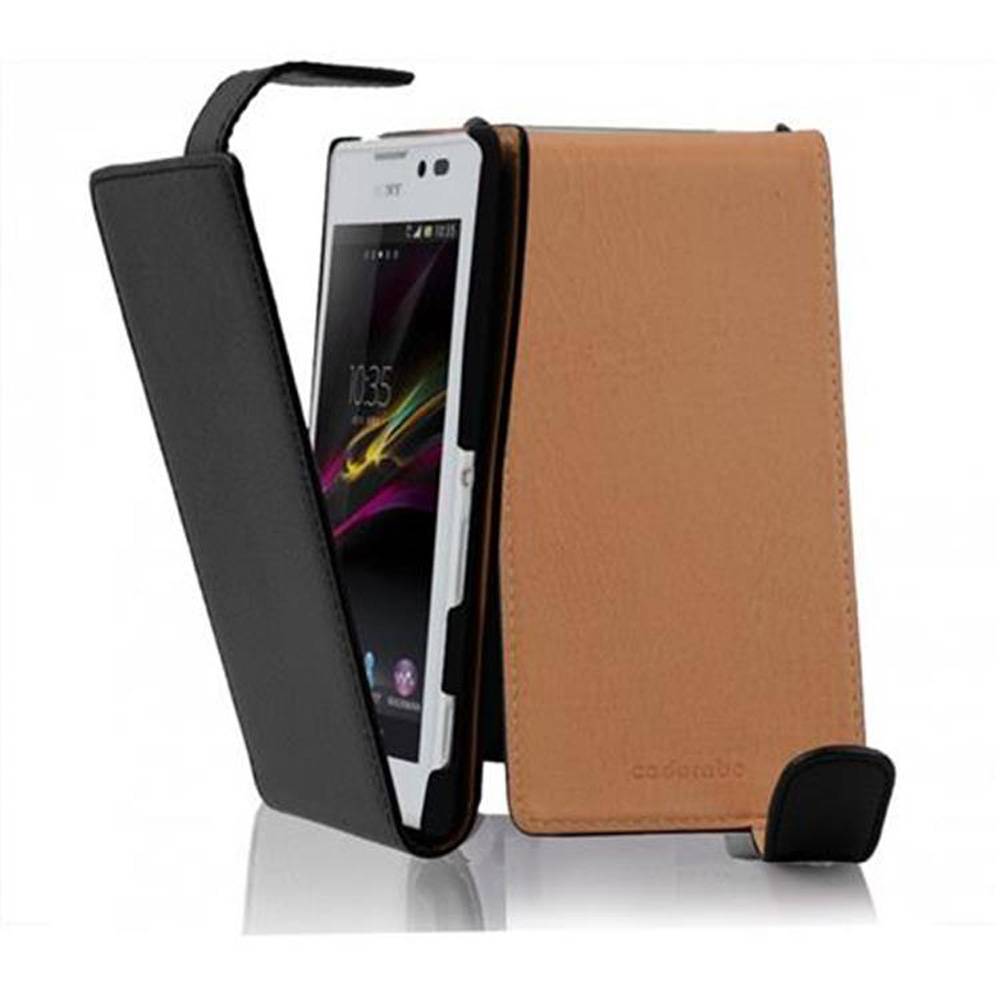 Cadorabo Schutzhülle für Sony Xperia C Hülle in Schwarz Flip Etui Handyhülle Case Cover Kunstleder