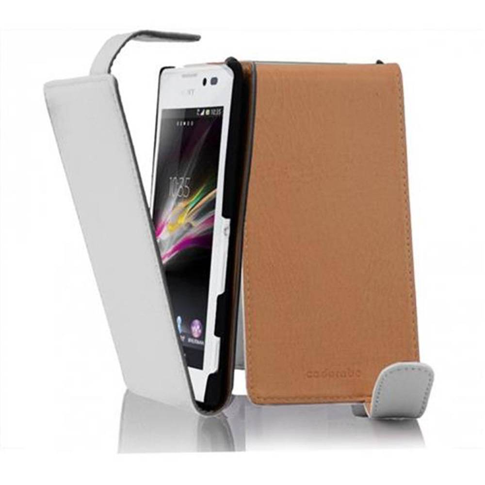 Cadorabo Schutzhülle für Sony Xperia C Hülle in Weiß Flip Etui Handyhülle Case Cover Kunstleder