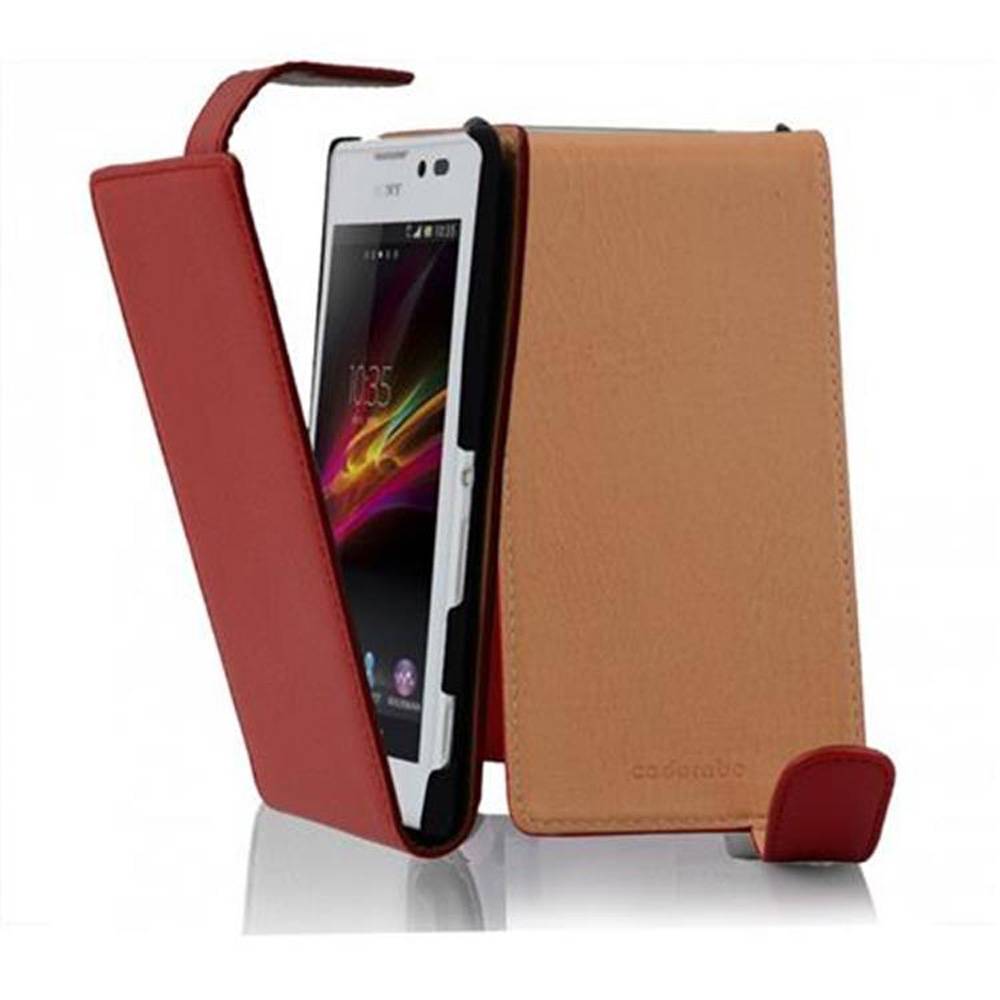 Cadorabo Schutzhülle für Sony Xperia C Hülle in Rot Flip Etui Handyhülle Case Cover Kunstleder