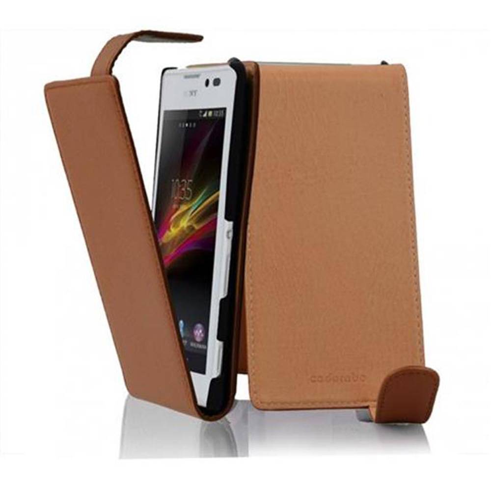 Cadorabo Schutzhülle für Sony Xperia C Hülle in Braun Flip Etui Handyhülle Case Cover Kunstleder