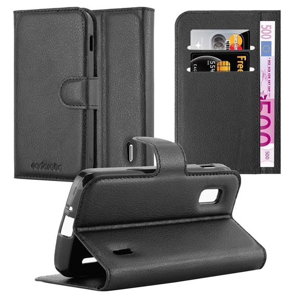 Cadorabo Handy Hülle für LG NEXUS 4 Hülle in PHANTOM SCHWARZ , Schutzhülle Tasche Hülle case cover mit Kartenfach und Standfunktion