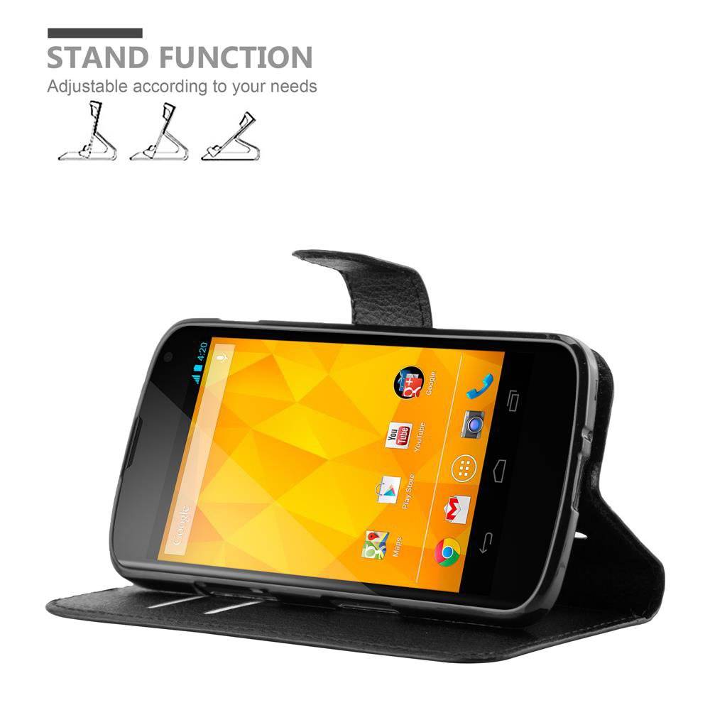 Cadorabo Handy Hülle für LG NEXUS 4 Hülle in PHANTOM SCHWARZ , Schutzhülle Tasche Hülle case cover mit Kartenfach und Standfunktion