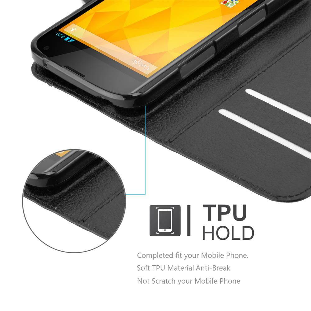 Cadorabo Handy Hülle für LG NEXUS 4 Hülle in PHANTOM SCHWARZ , Schutzhülle Tasche Hülle case cover mit Kartenfach und Standfunktion