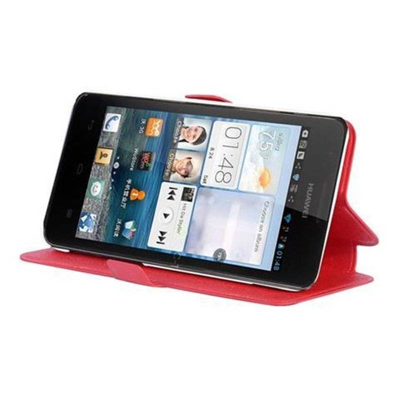 Cadorabo Hülle für Huawei ASCEND G520 / G525 - Hülle in ICY ROT – mit Standfunktion und Kartenfach im Ultra Slim Design