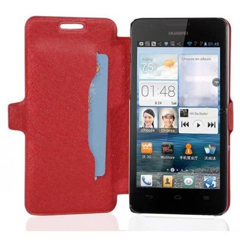 Cadorabo Hülle für Huawei ASCEND G520 / G525 - Hülle in ICY ROT – mit Standfunktion und Kartenfach im Ultra Slim Design
