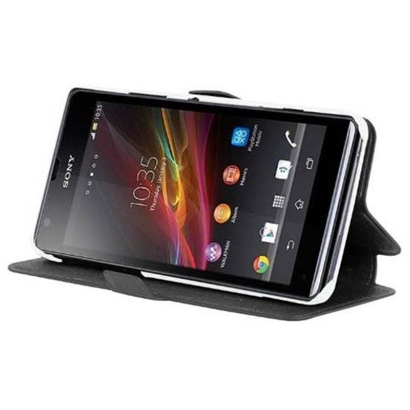 Cadorabo Hülle für Sony Xperia C - Hülle in ICY SCHWARZ – mit Standfunktion und Kartenfach im Ultra Slim Design