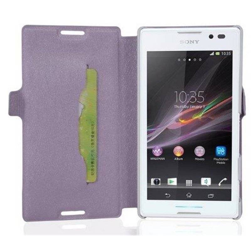 Cadorabo Hülle für Sony Xperia C - Hülle in ICY FLIEDER – mit Standfunktion und Kartenfach im Ultra Slim Design