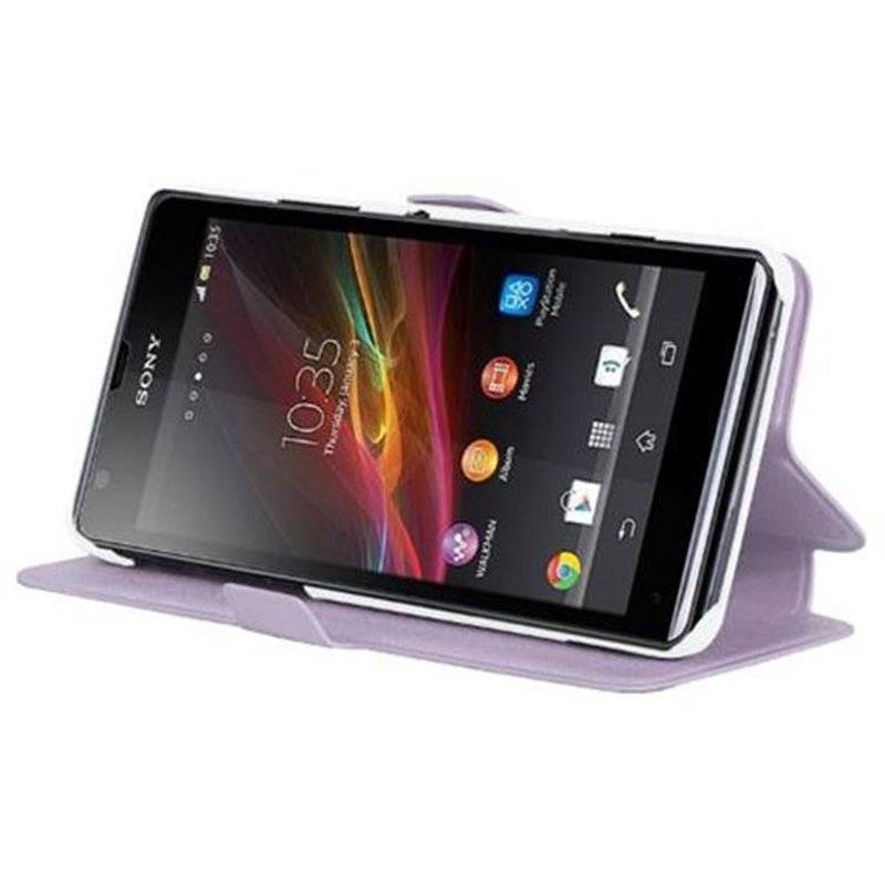 Cadorabo Hülle für Sony Xperia C - Hülle in ICY FLIEDER – mit Standfunktion und Kartenfach im Ultra Slim Design