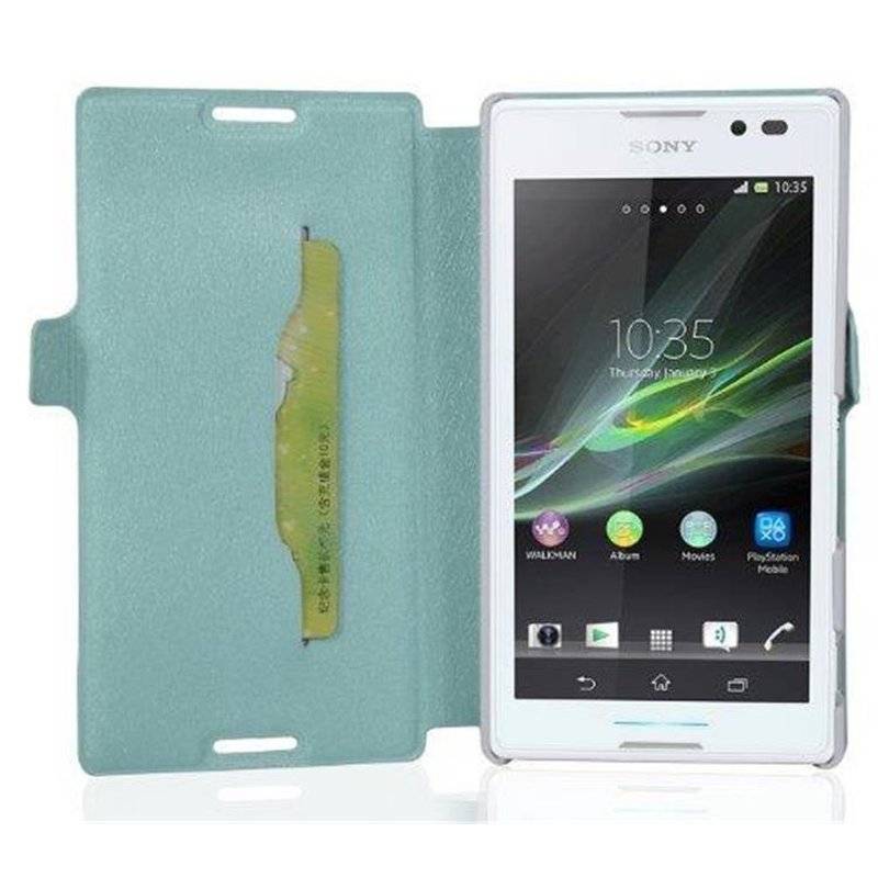Cadorabo Hülle für Sony Xperia C - Hülle in ICY BLAU – mit Standfunktion und Kartenfach im Ultra Slim Design