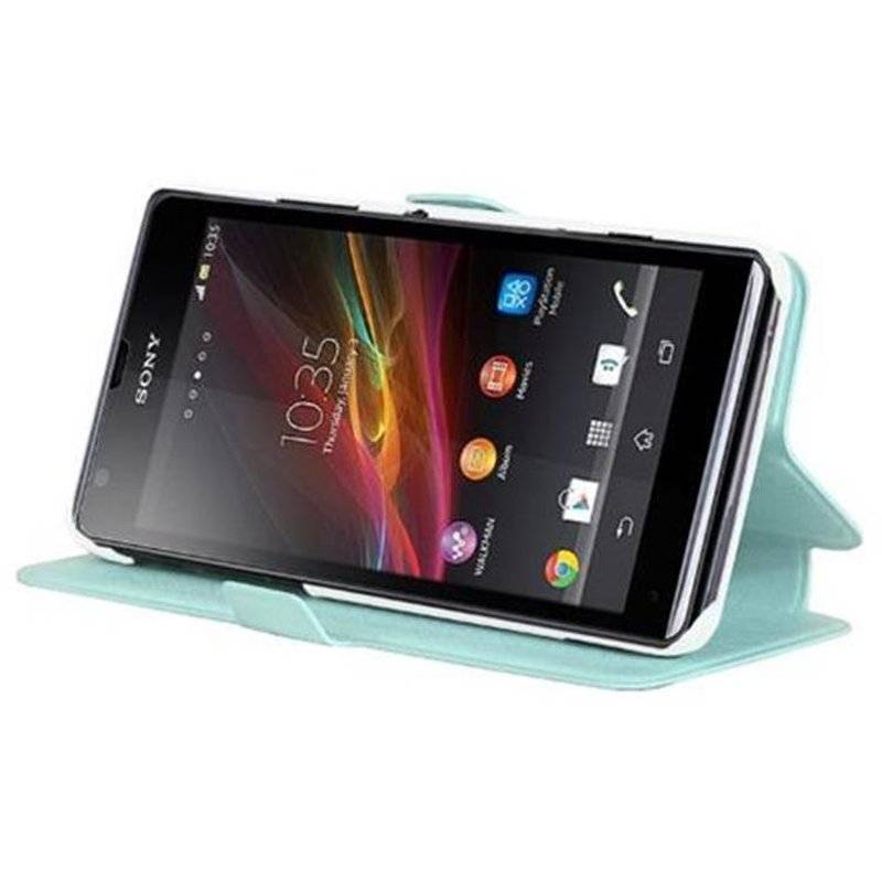 Cadorabo Hülle für Sony Xperia C - Hülle in ICY BLAU – mit Standfunktion und Kartenfach im Ultra Slim Design