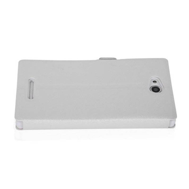 Cadorabo Hülle für Sony Xperia C - Hülle in ICY WEIß – mit Standfunktion und Kartenfach im Ultra Slim Design