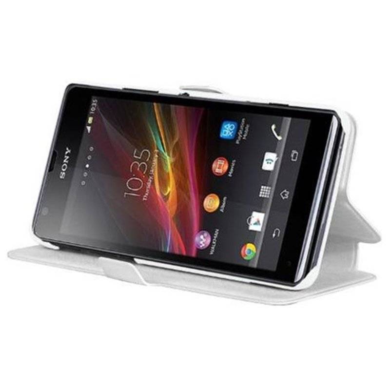 Cadorabo Hülle für Sony Xperia C - Hülle in ICY WEIß – mit Standfunktion und Kartenfach im Ultra Slim Design