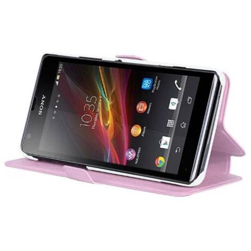 Cadorabo Hülle für Sony Xperia C - Hülle in ICY ROSE – mit Standfunktion und Kartenfach im Ultra Slim Design